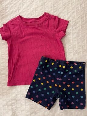 Primary Pink Tee with Navy Polka Dot Shorts Set 2T